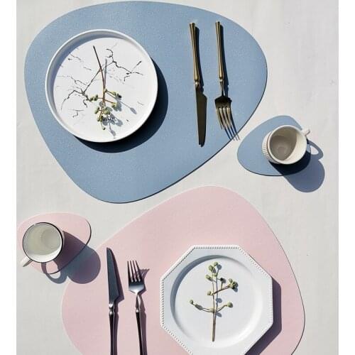 Leather Placemat Pad Oil Water Resistant Heat Insulation Non-Slip Tablemat Coaster Set for Kitchen Washable Cup PadsTableware