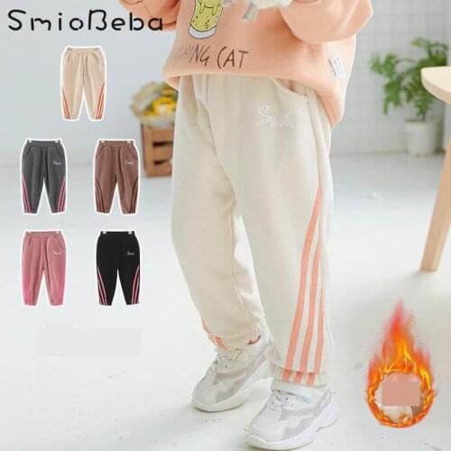 2020 Childrens Trousers Clothing Autumn And Winter New Girls Plush Pants Winter Baby Casual Pants Ribbon Stripe Legging 1-6YRS
