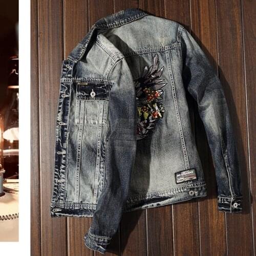 New European-American embroidered denim jacket for men slim washed retro jacket for men casual versatile jacket