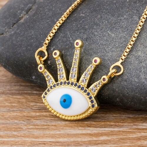 New Fashion 2020 Ladies Chic Gold Color Chain Choker Necklaces Rhinestone White Evil Eye Necklaces For Women Bohemian Pendants