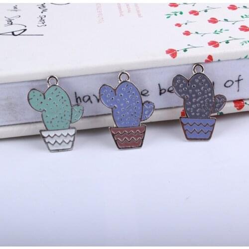 New Arrival 18*25MM Silver Tone Alloy Charms Kawaii Plant Cactus Earring Floating Pendant Charms Enamel Oil Drop Metal Charms