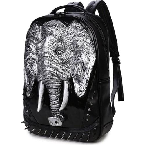 New 3d Elephant Backpack Male Multi-function Waterproof Computer Bag Rivet Backpack Chic Cool Bag Female
