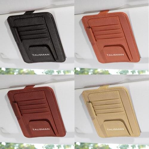 New style for Renault talisman Car Sun Visor Clip Storage Bag Leather Stowing Tidying Box Pen Card Ticket Sunglasses Holder