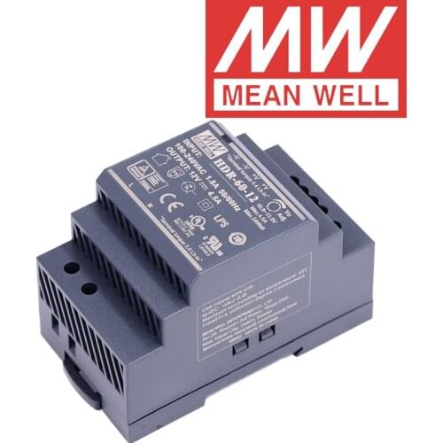 Original Mean Well HDR-60-12 DC 12V 4.5A 54W meanwell Ultra Slim Step Shape DIN Rail Power Supply