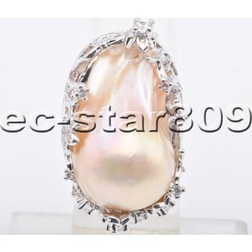 P6762 Perfect mosaic Natural 28mm Pink Baroque Keshi Pearl Ring
