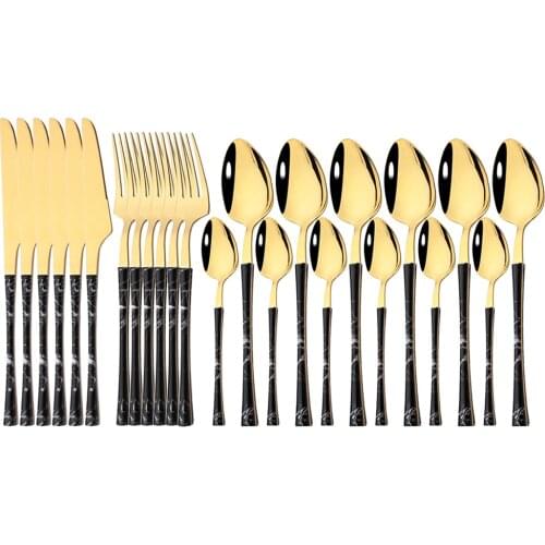 24Pcs Gold Wooden Handle Dinnerware Stainless Steel Cutlery Set Knife Fork Tea Spoon Flatware Set Kitchen Silverware Tableware
