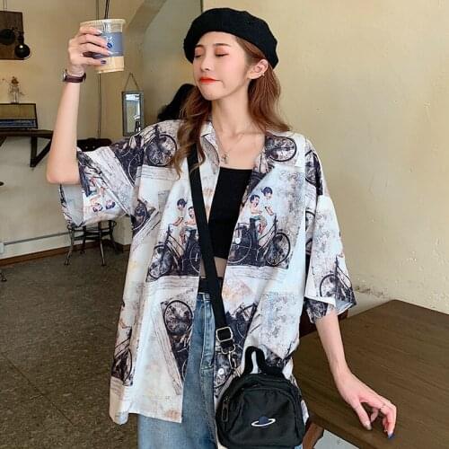 Thin lapel cardigan shirt summer beach sunscreen shirt short sleeve shirt women