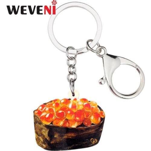 WEVENI Acrylic Japanese Sushi Cate Key Chains Keychains Rings Trendy Food Jewelry For Women Girls Charms Gift Summer New