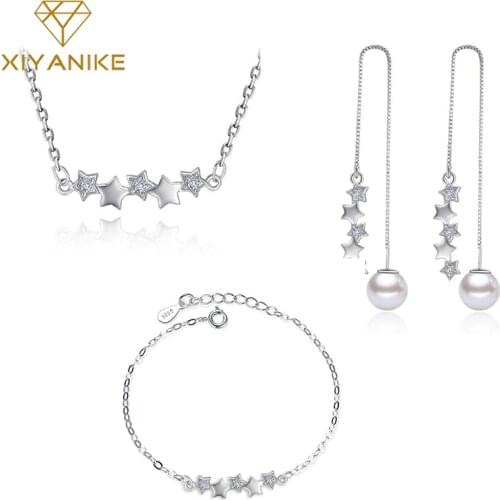 XIYANIKE 925 Sterling Silver Star Micro-inlaid Zircon Jewelry Sets Female Exquisite Engagement Party Gifts Wholesale VE+VN+VB