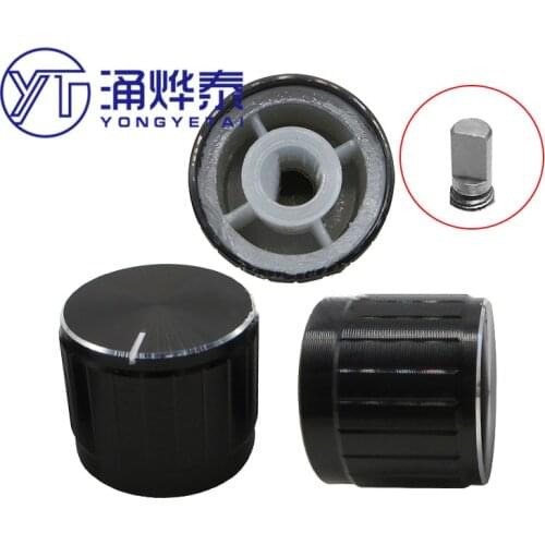 YYT 5PCS Aluminum alloy black Silver and white bright edge 21*17MM potentiometer knob cap encoder D-hole half shaft