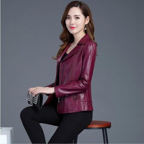 Big Size 5XL Leather Coat Women New 2021 Women Leather Jacket Short Slim Motorcycle Leather Clothing Female Outerwear Black