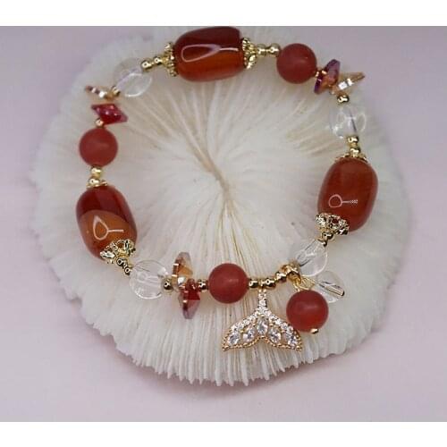 Autumn New Fish Tail Shape Green Red Yellow Agate Crystal Beaded Strand Beaded Bracelets for Women Fashion Jewelry YBR557