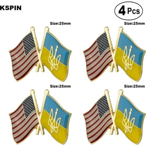 U.S.A.& Ukraine Friendship Flag Pin Lapel Pin Badge Brooch Icons 4pcs