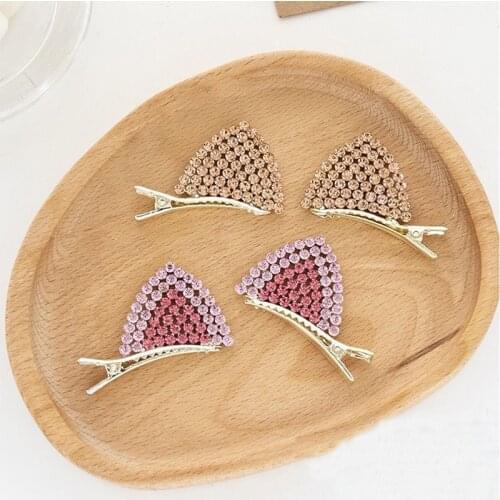 1 Pair Cute Rhinestone Hair Clips Crystal Cat Ear Hair Clip Women Girls Headwear Hairpins For Daily Wearing And Party Decoration