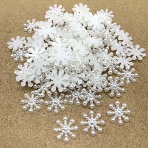 100pcs/lot 15mm Acrylic Beads Snowflake Shape Beads Imitation Pearls Flatback For Art Scrapbooking DIY Scrapbook Decoration