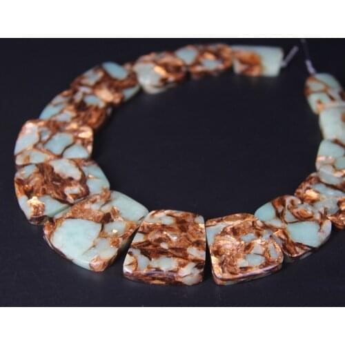 15pcs Light Blue Brown Ocean Sediment Jaspers Trapezoid Slab Beads,Top Drilled Emperor Stone Graduated Pendant Necklaces Jewelry