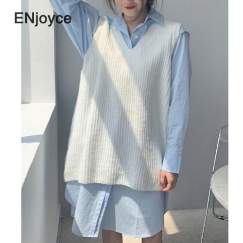2020 Women Sweet Long Knitted Vest Waistcoat Sleeveless Stretchy Jacket Female Korean Stylish Solid Sweater Chic Tops