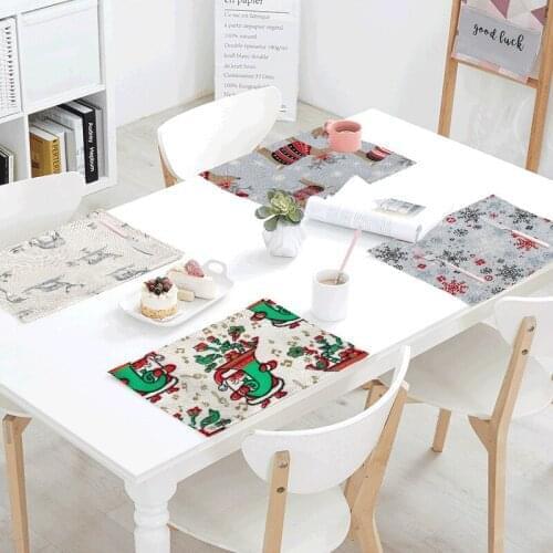 4/6/12Pcs 32X45cm Pure Linen Christmas Placemats Snowflakes Holiday Season Decorative Woven Tapestry Heat-Resistant Washable