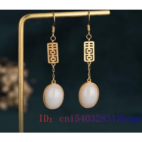 White Jade Water drop Earring Charm Gemstone Fashion Crystal Natural Zircon Women Jewelry Chalcedony Amulet 925 Silver Gifts