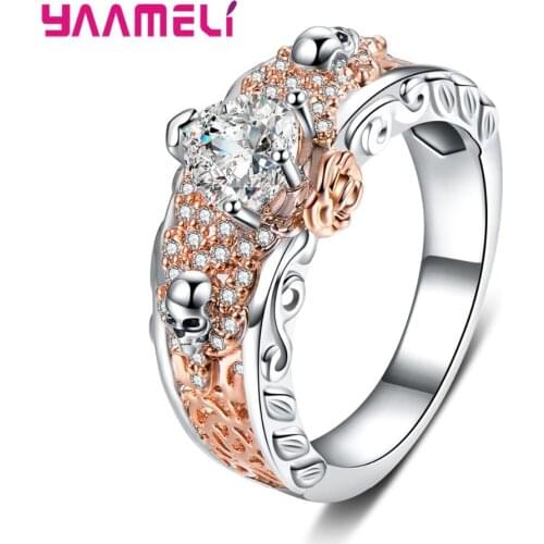 Statement Punk Ring for Men S925 Sterling Silver Retro Skeleton Devil Male Jewelry Skull CZ Crystal Rhinestone Fashion Bague