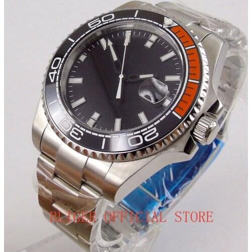 BLIGER 43mm mens watch black dial Luminous white marks black Ceramic Bezel Miyota 8215 Automatic movement wrist watch