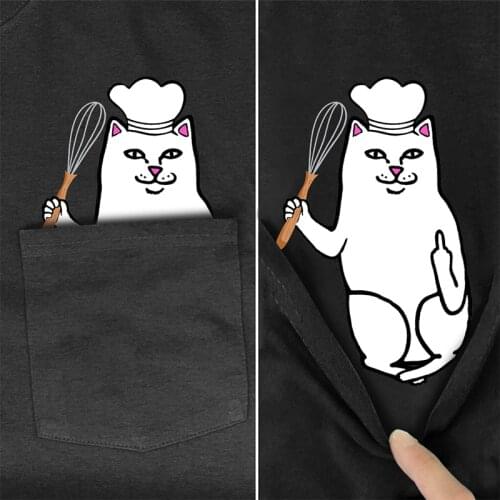 CLOOCL Black Cotton T-Shirt Brand Pocket Cute Cat Middle Finger 3D Printed Tshirt Casual Shirts Funny Cottons Tee Harajuku Tops