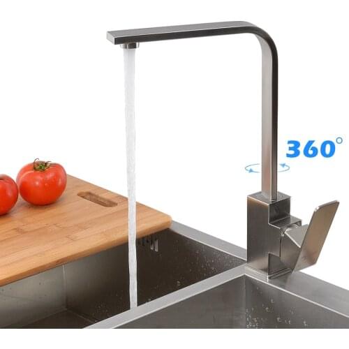 Black Square Faucet Nickel brushed Kitchen Sink Faucet 360 degree rotating Kitchen Faucet Mixer Tap