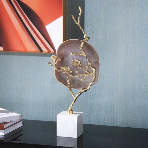 Flowering Gold Tree With Natural Agate Flakes Furnishings Ornaments Marble Craft For Home Living Room Decor Desktop Figurines