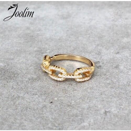 Joolim High End Gold Finish Mirco Glass Pave Link Rings for Women Trendy Jewelry Brass Jewelry