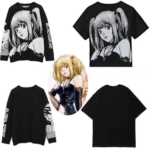 Death Note Misa Amane Anime Imitation Leather Sexy Tube Tops Sweater Uniform Outfit Cosplay Costumes Loose sweater Short Sleeve