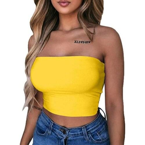 Summer Sexy Strapless Crop Tops Women Sleeveless Off Shoulder Tank Tops Elastic Bandeau Tees Shirt Female Cami