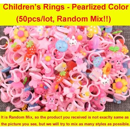 Menglina 50pcs Mixed Cute Resin Finger Rings For Baby Girls Pearlized Candy Color Animal Flower Cartoon Children Rings Jewelry