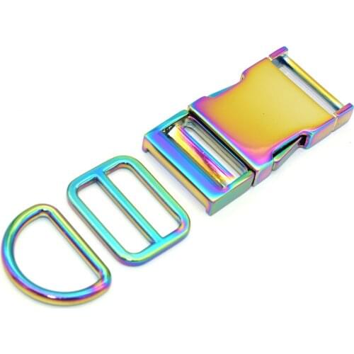 1"(25mm) Rainbow Metal Release Slide Strap Buckle D ring Adjuster Purse Buckles Dog Collar Hardware Strap Slide Buckle