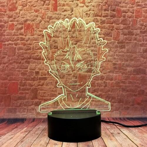 Flashing 3D Illusion LED Desk Nightlight Colorful Changing Light Yu Nishinoya Model Haikyuu Figure Toys