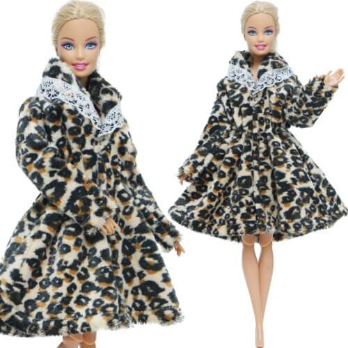 Fashion Doll Coat Leopard Winter Knitted Sweater Pure Manual Dress Handmade Clothes for Barbie Doll Accessories Dollhouse Toy