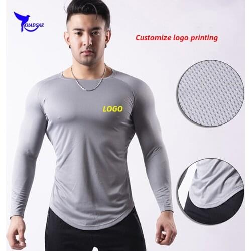 Custom LOGO Breathable Mesh Long Sleeve Running Shirts Men Bodybuilding Sportswear T-shirt Gyms Fitness Quick Dry Slim Rashgard