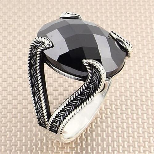 Patterned Sterling Silver Ring 925 For Men Natural Tiger Eye Black Onyx Red Agate Turquoise Stones Handmade Turkish Jewelry