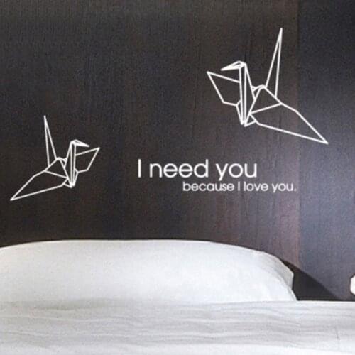 New Wall Stickers Home Decor Vinyl Art Decals For Kids Room DIY Funny Origami Crane Close To You Paper Crane