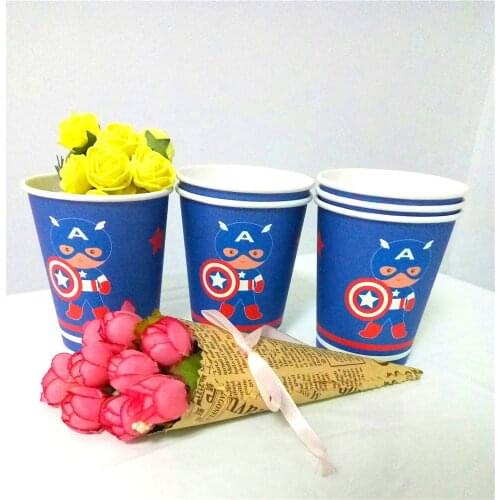 6pcs Captain America Disposable Cups Birthday Party Decorations Kids Baby Shower Supplies Paper Cups Party Favors