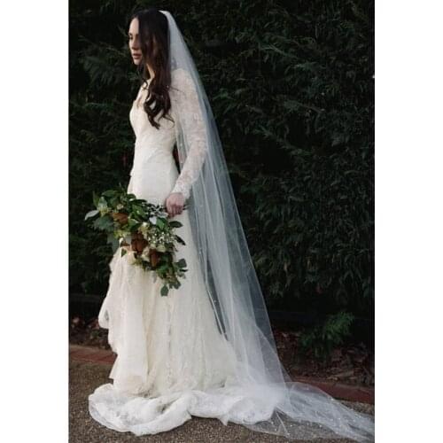 One Layer Wedding Veil Pearl Veil Cut Edge Bridal Veil in Light Ivory ,Champagne