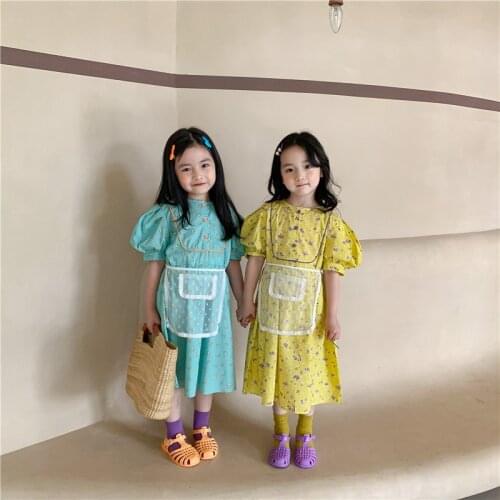 2-8 Y Toddler Girls Dress 2021 Summer New Baby Fashion Floral Dress Girls Clothing Cute Puff Sleeve Korean Style Dress For Girls
