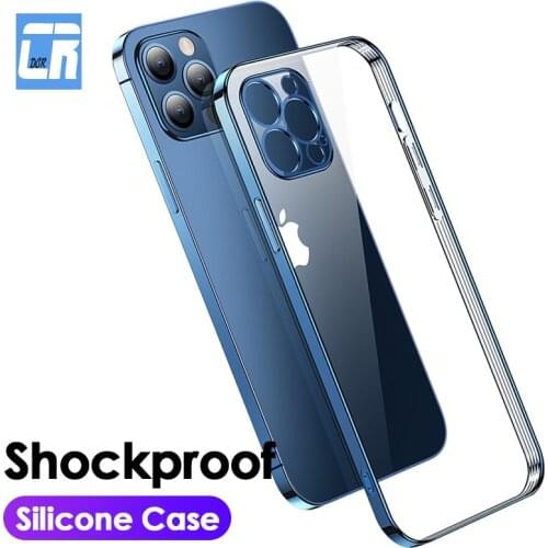 Plating Shockproof Silicone Case for iPhone 12 11 Pro X XS Max XR Phone Case for iPhone 8 7 6s Plus 12 mini Transparent Cover