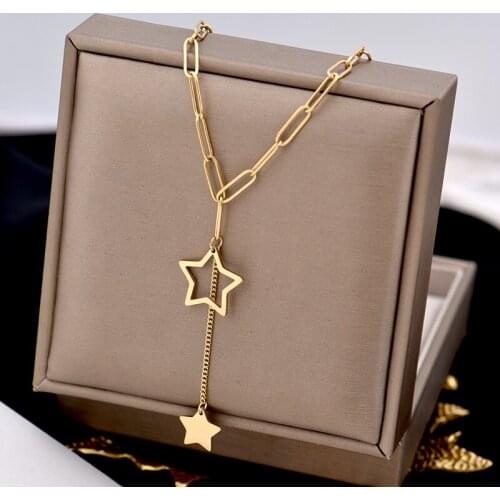 316L stainless steel light luxury South Korea East Gate geometric pentacle colorless joker simple tassel clavicle chain