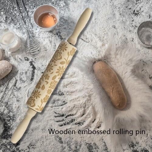 Laser Embossing Rolling Pin Lotus Wooden Easter Rose Patterns Dough Engraved Noodle Cake Roller DIY Kitchen Bakeware Gadgets