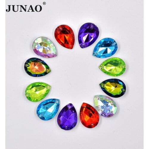 JUNAO 13*18mm Sewing Mix Color Teardrop Rhinestone Pointback Crystal Strass Sewn Acrylic Stones Gems for Needlework Decoration