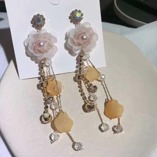 The same kind of romantic is yakeli apricot orchid flower girl long chains of ice crystals tassel earrings