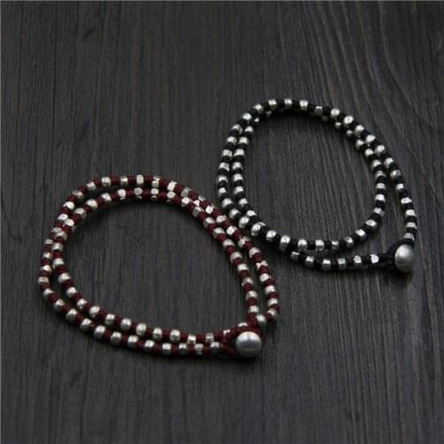 Handmade Thai Silver Beads Bracelet Pure Silver Wrap Bracelet Bohemia Rope Silver Beads Bracelet can be used as Necklace