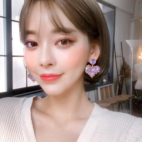 925 silver Korean Hot Fashion Jewelry Romantic Fantasy Luxury Purple Crystal dangle Earrings Love Rhinestone Earrings women gift