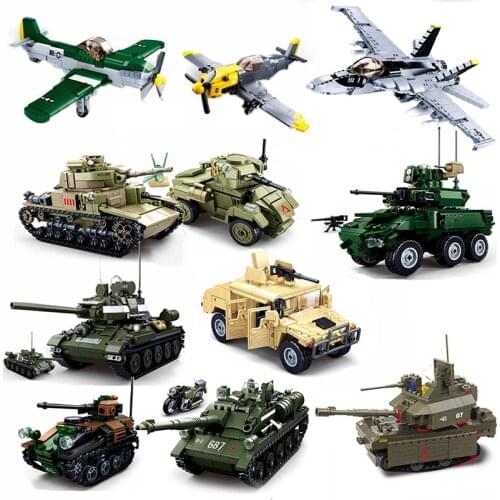 Military Main Battle Tank Aircraft Vehicle Model Building Block Aviation Fighter Soldier Movable Doll Set Brick Childrens Toy