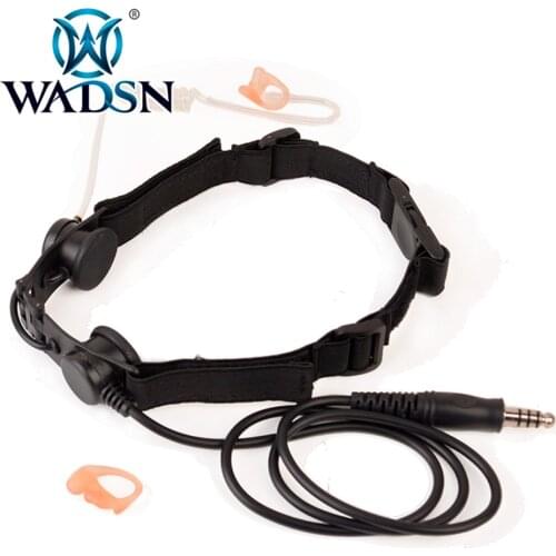 WADSN Military Standard Plug Headphone Airsoft Throat Mic With Adjustable Harness & Neck Strap Single Earphone Tactical Headsets
